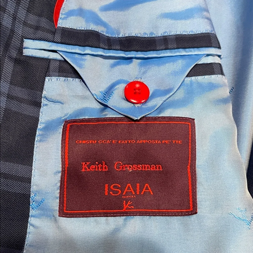 Isaia Keith Grossman Windowpane Wool Sport Coat Blazer EU 60 US 50 Navy Blue